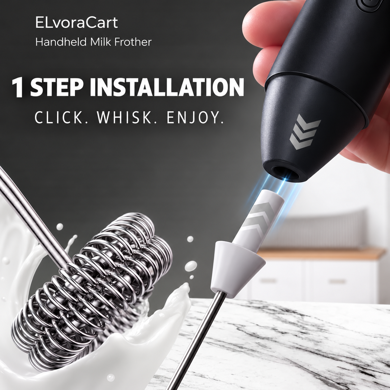 Rinsing the ELvora frother whisk under running water
